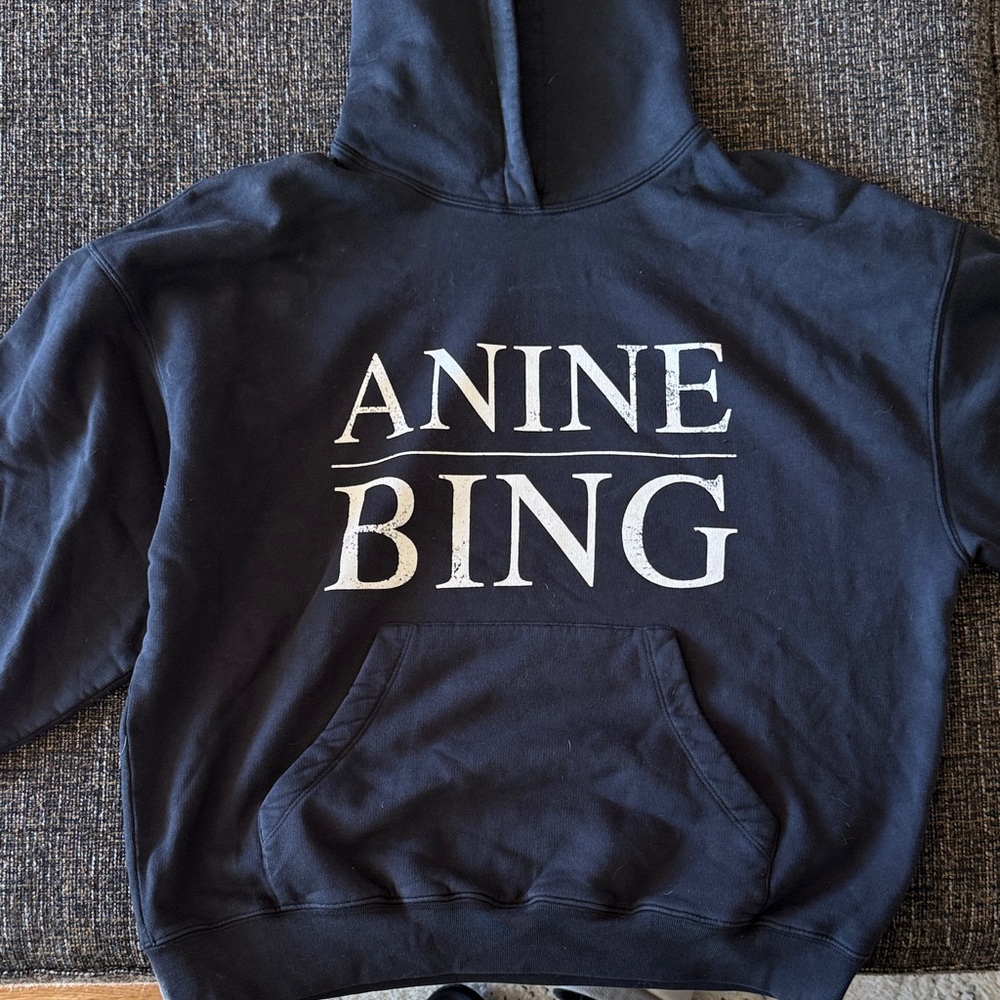 Anine Bing Navy Hoodie with White Logo